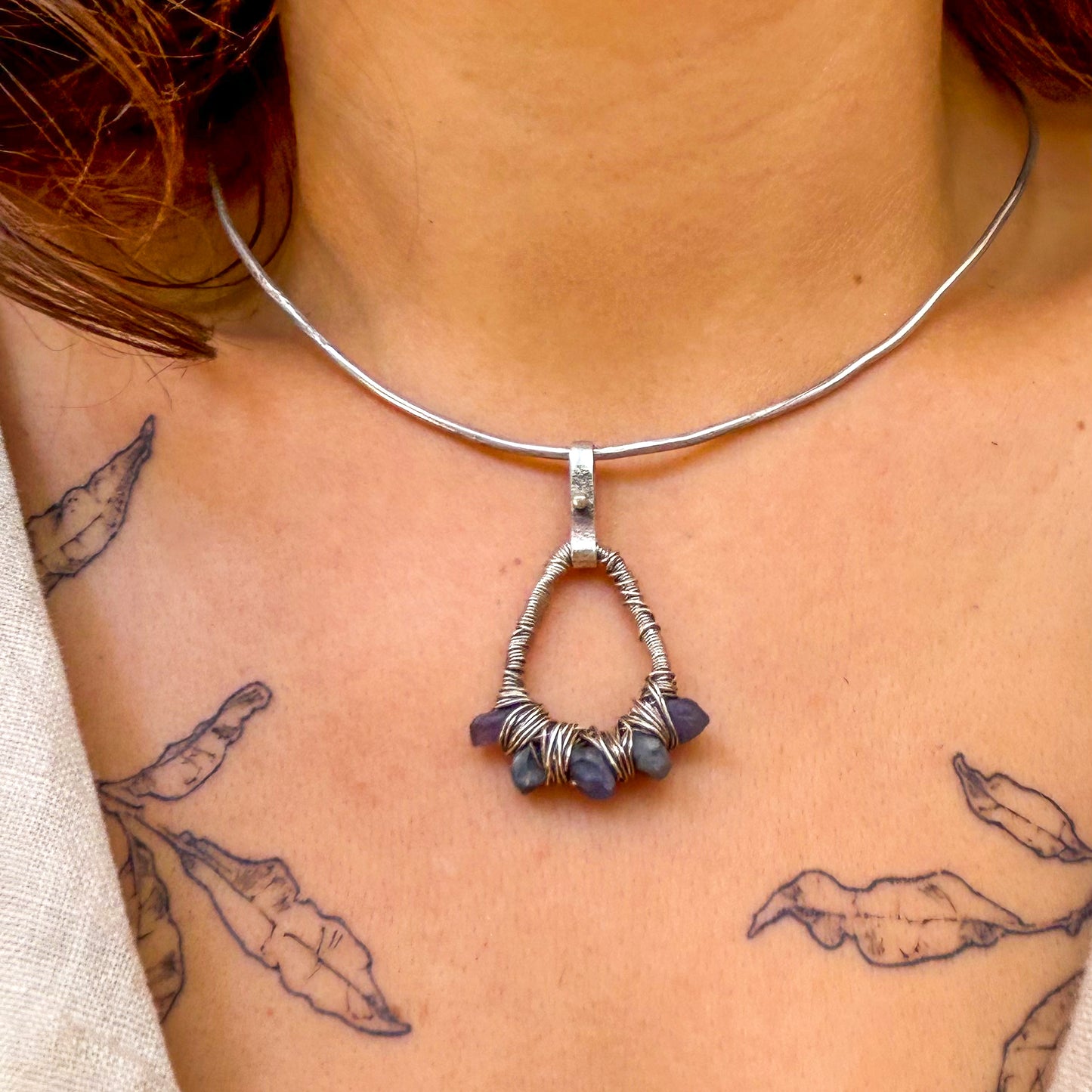 Raw sapphire necklace