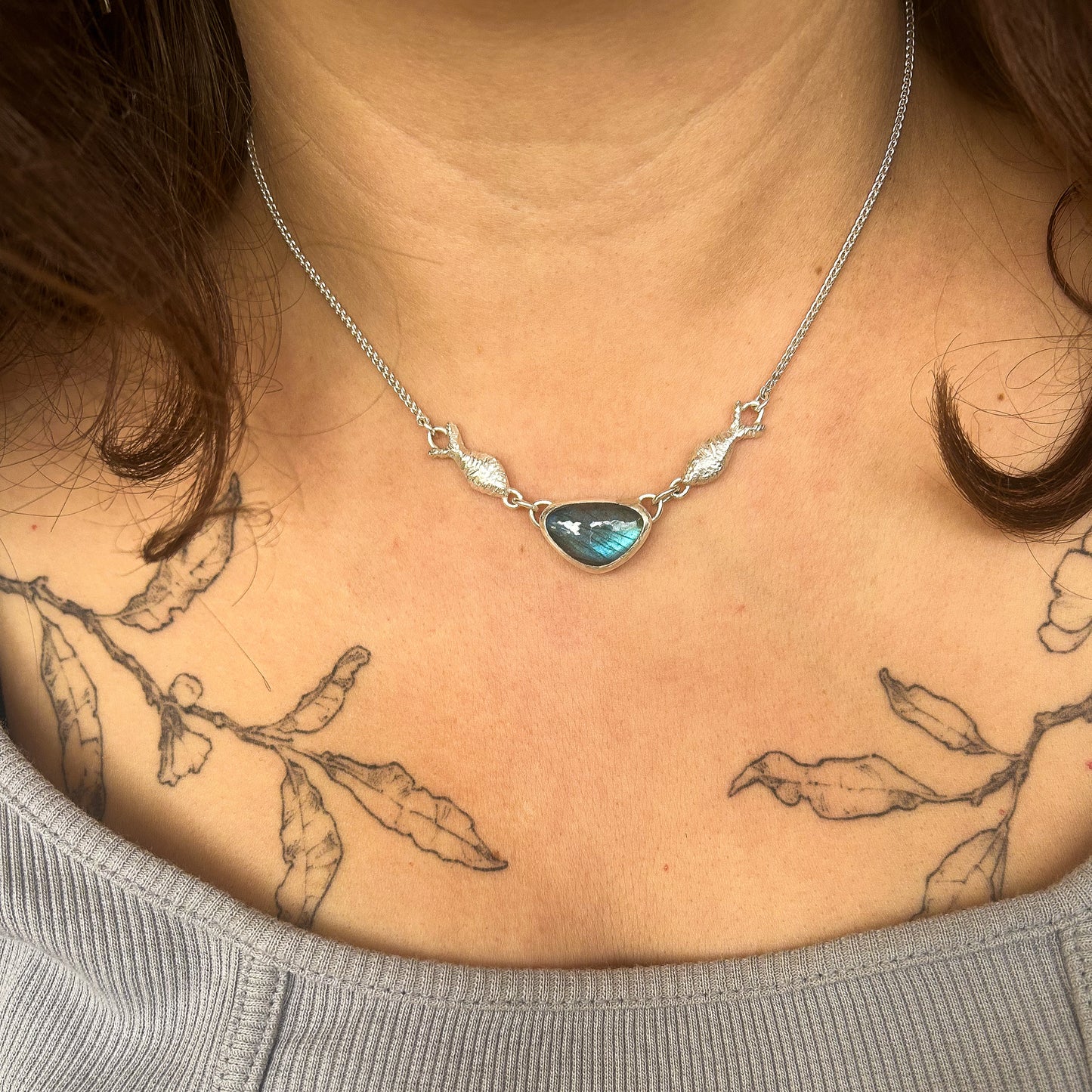 Labradorite double fish necklace