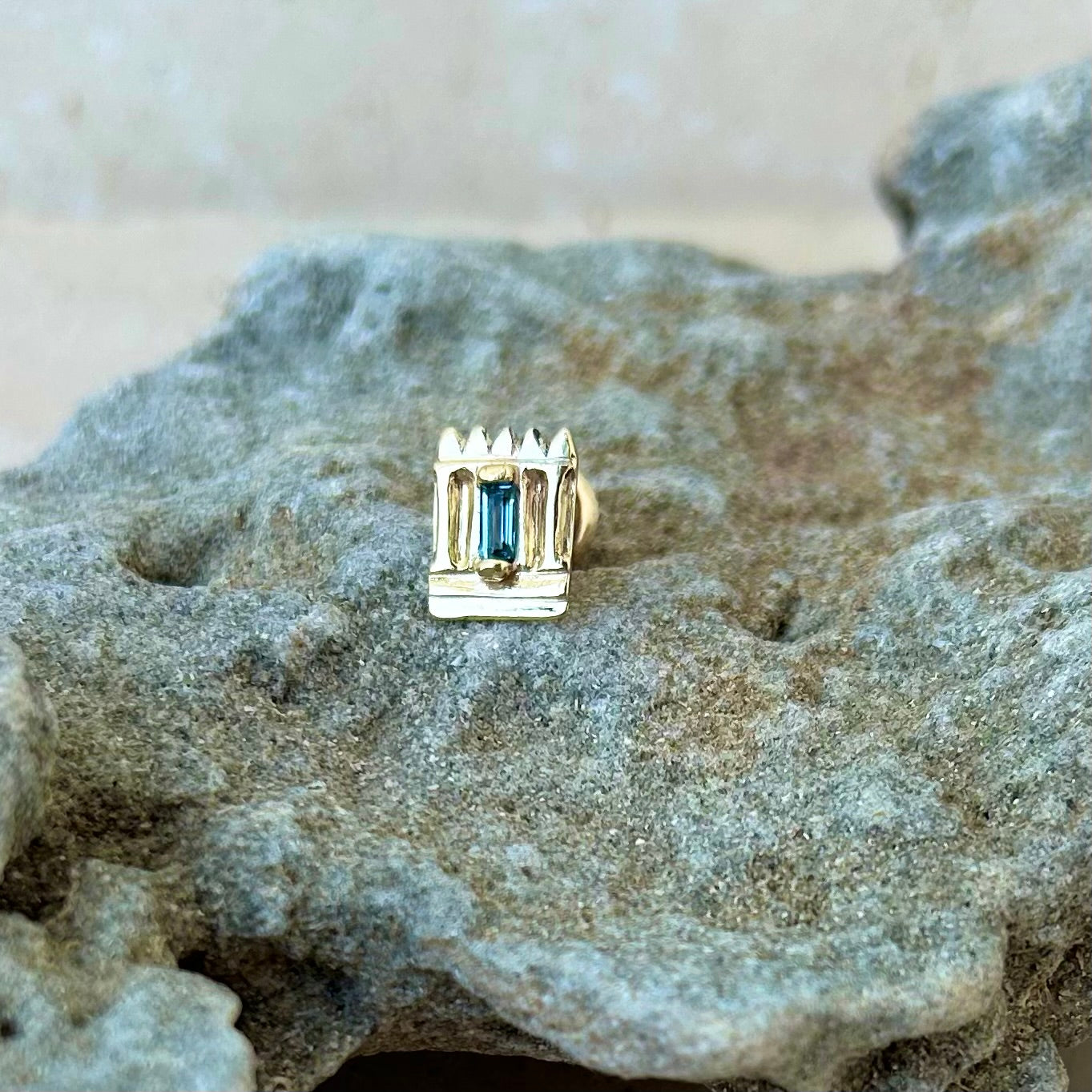 Holy temple single stud 14k gold & blue topaz