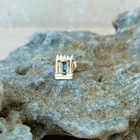 Holy temple single stud 14k gold & blue topaz