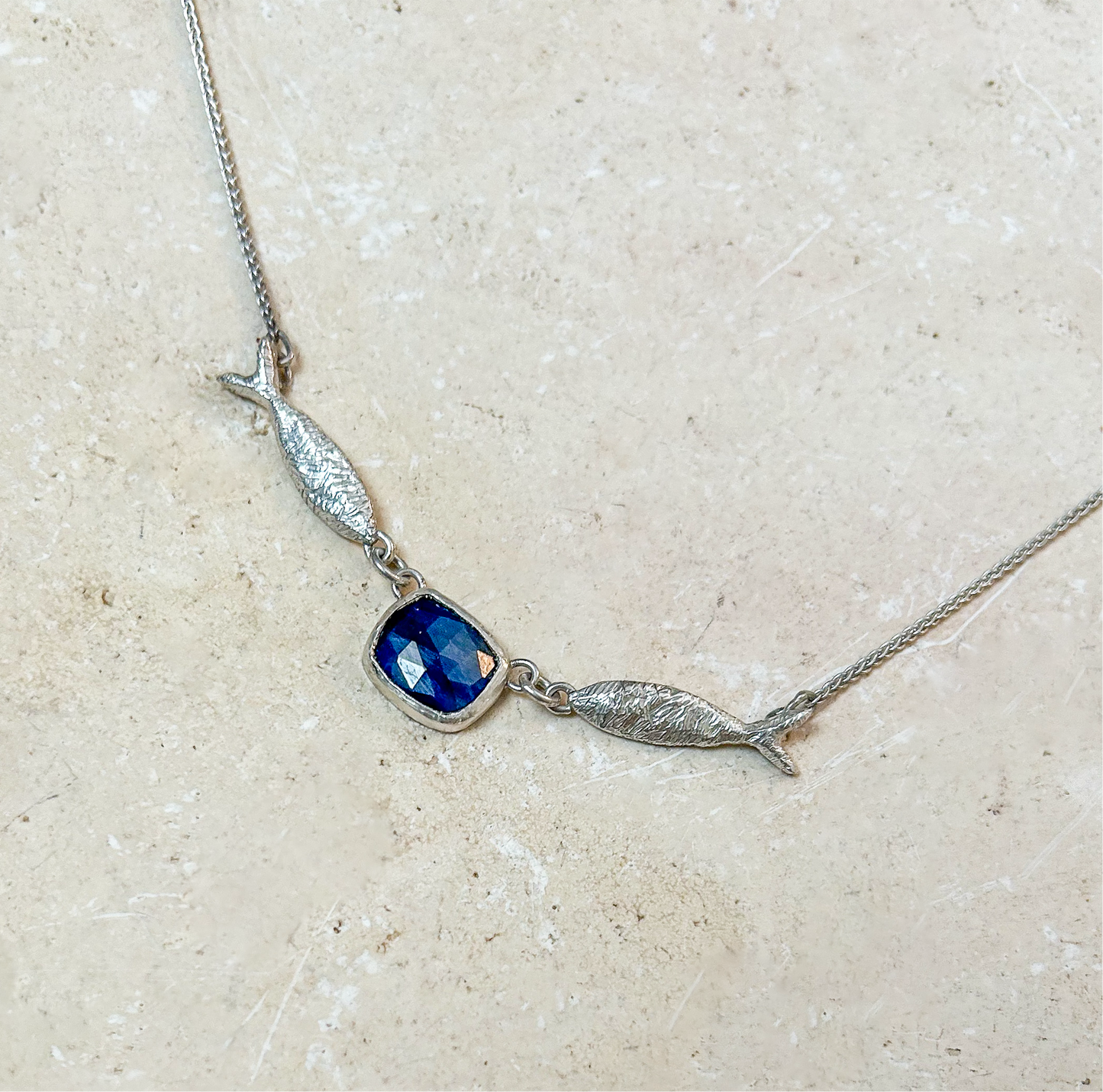 Sapphire double fish necklace