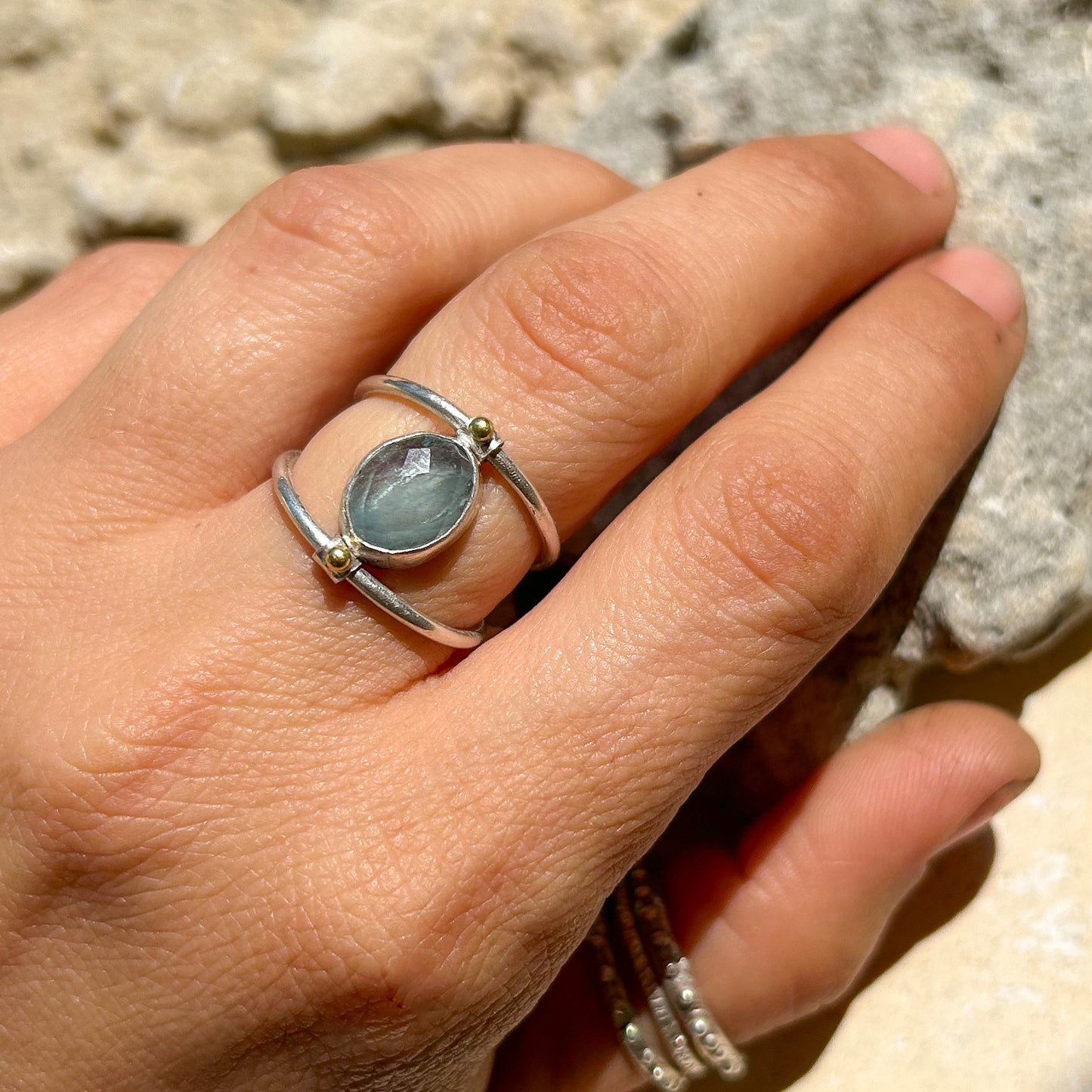 Aquamarine double ring