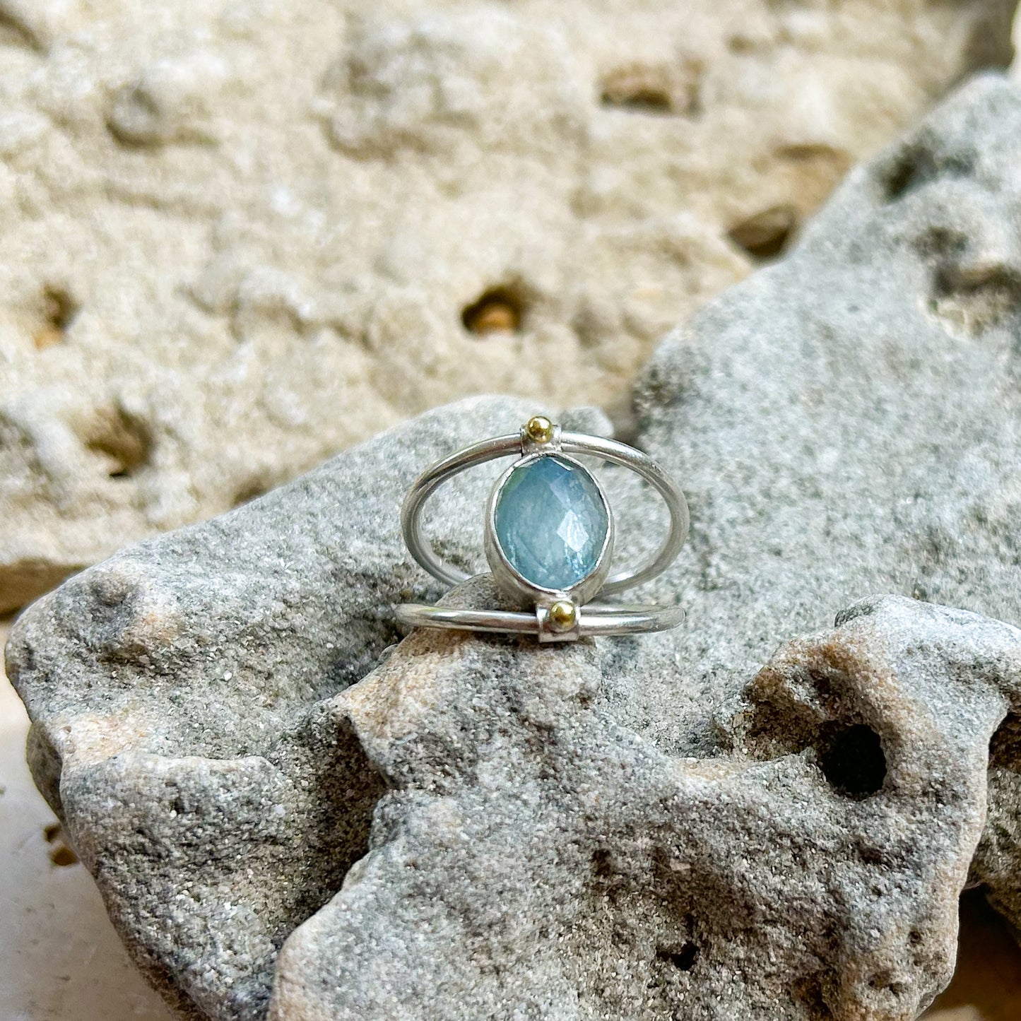 Aquamarine double ring