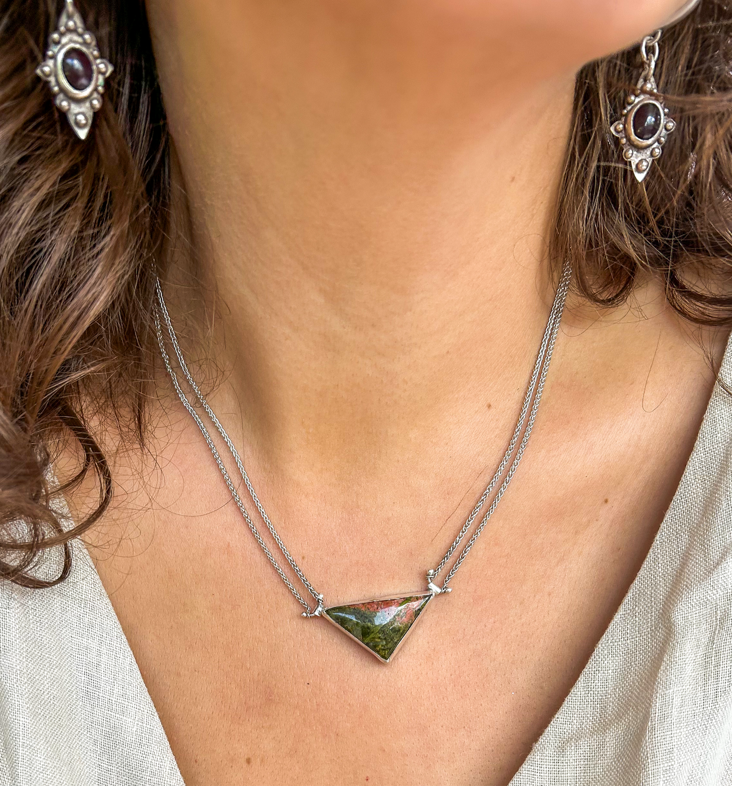 Unakite triangle necklace