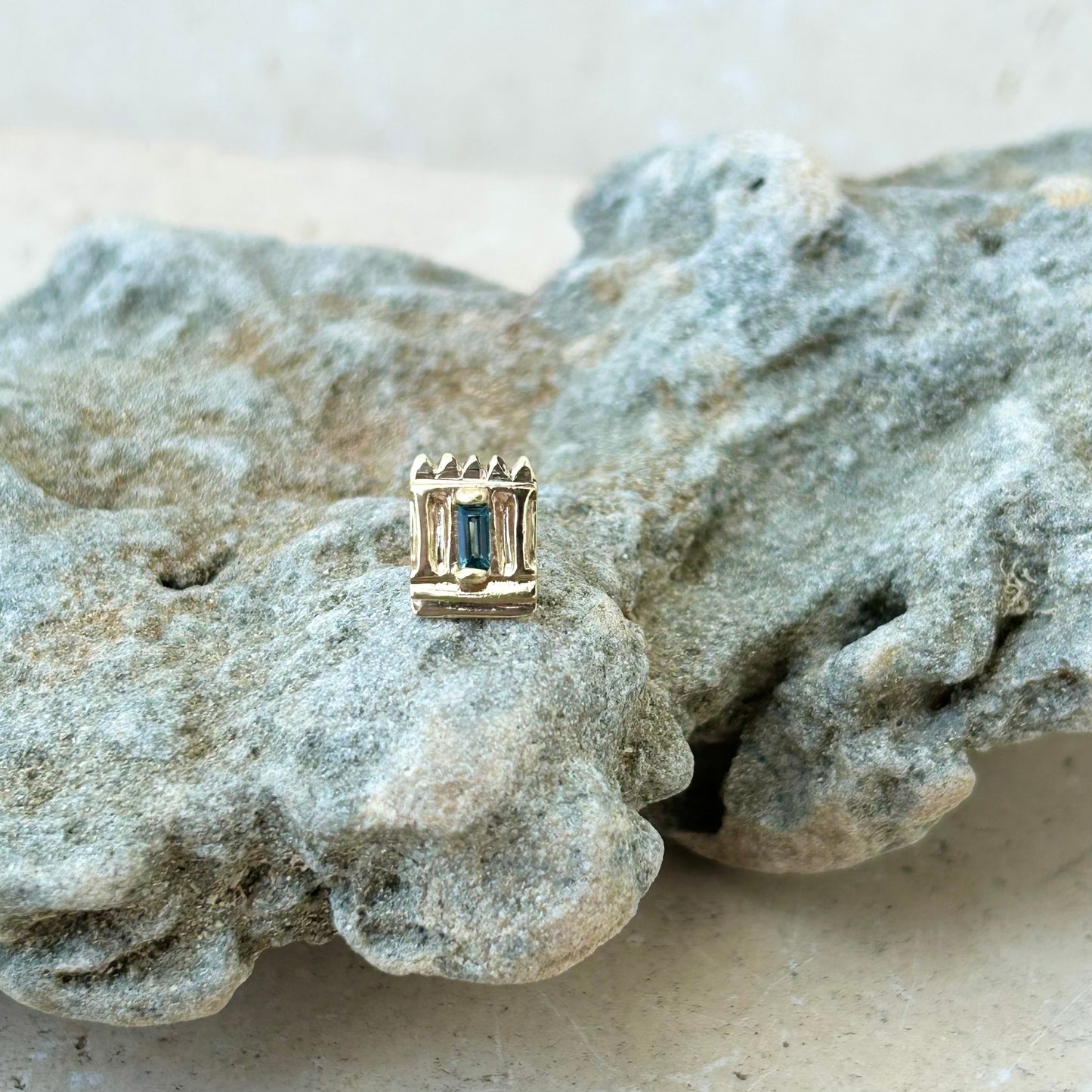 Holy temple single stud 14k gold & blue topaz