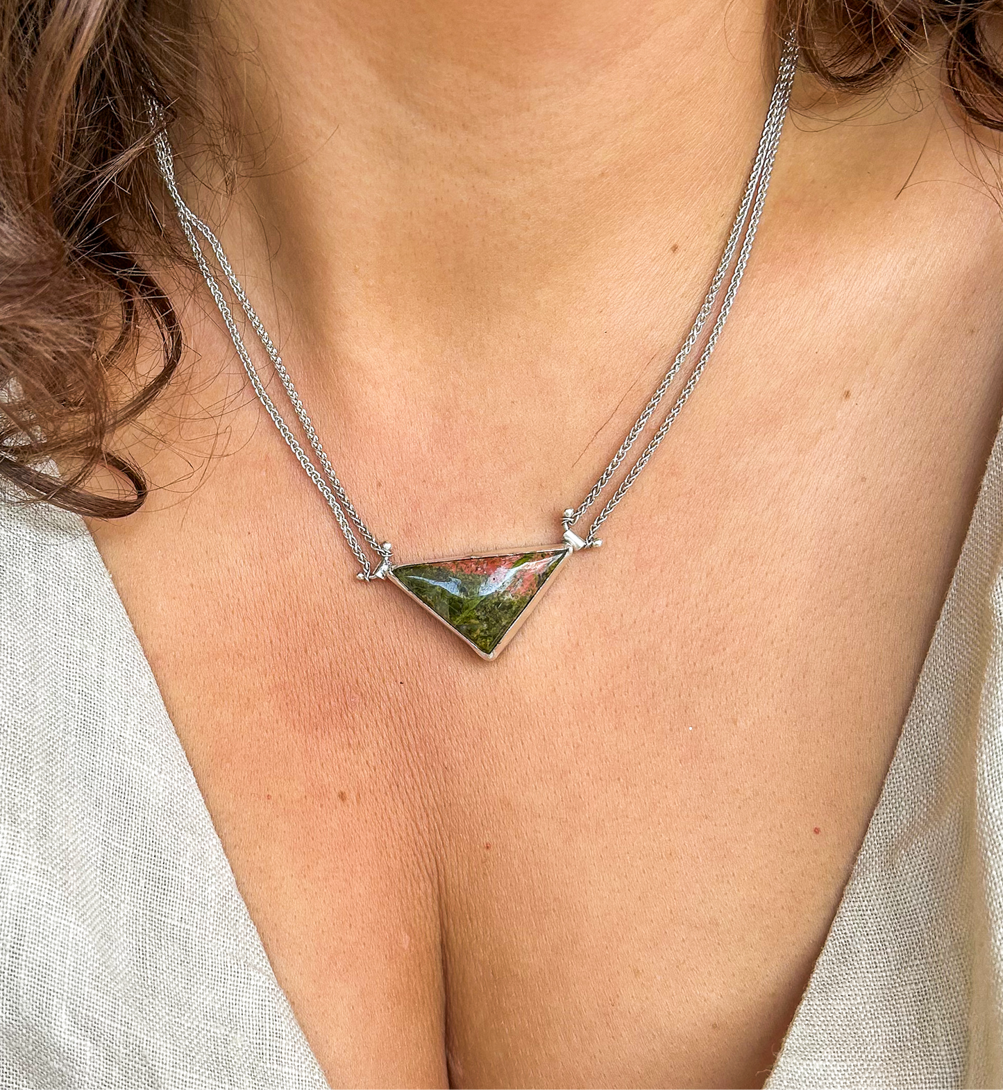 Unakite triangle necklace