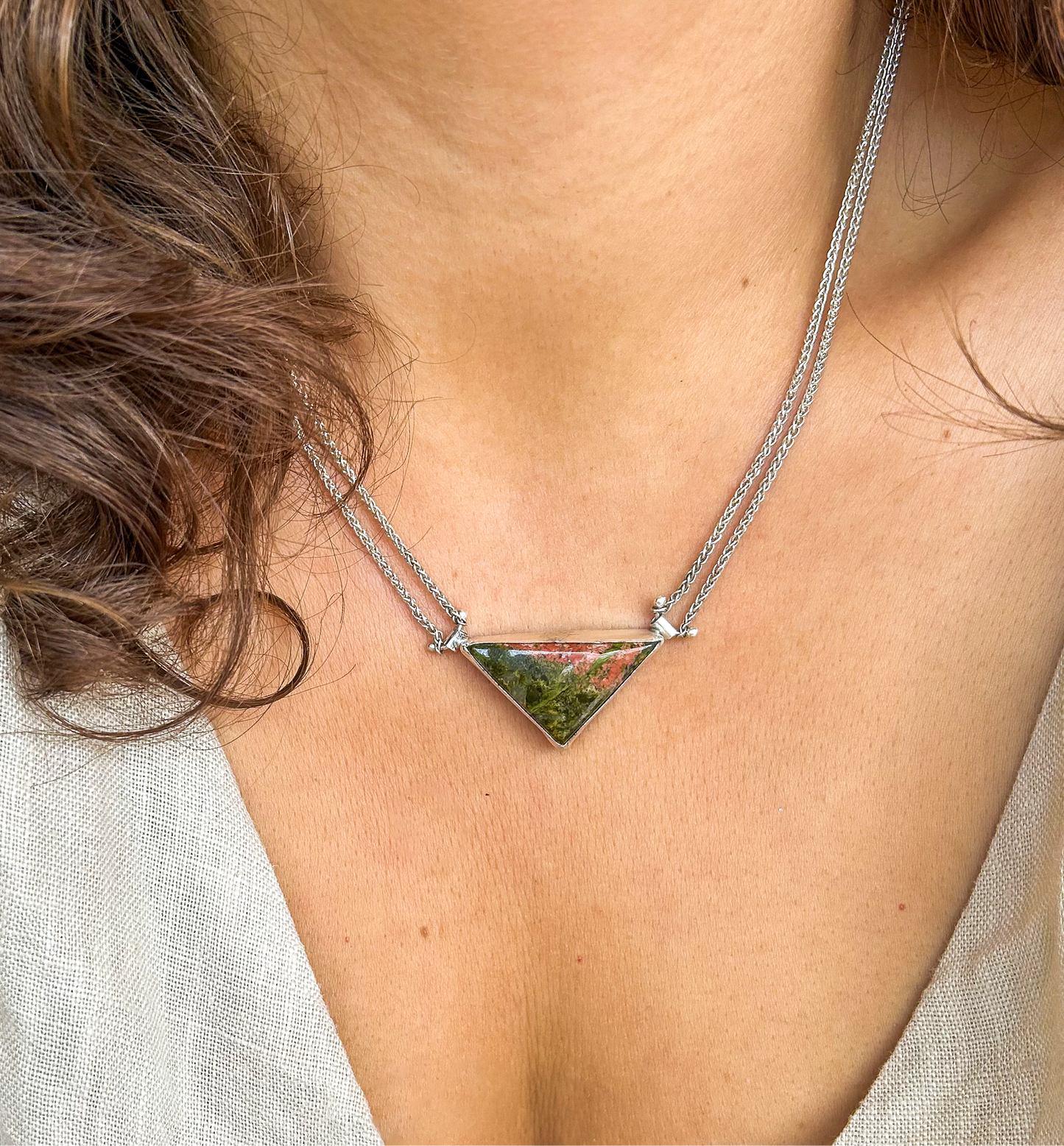 Unakite triangle necklace