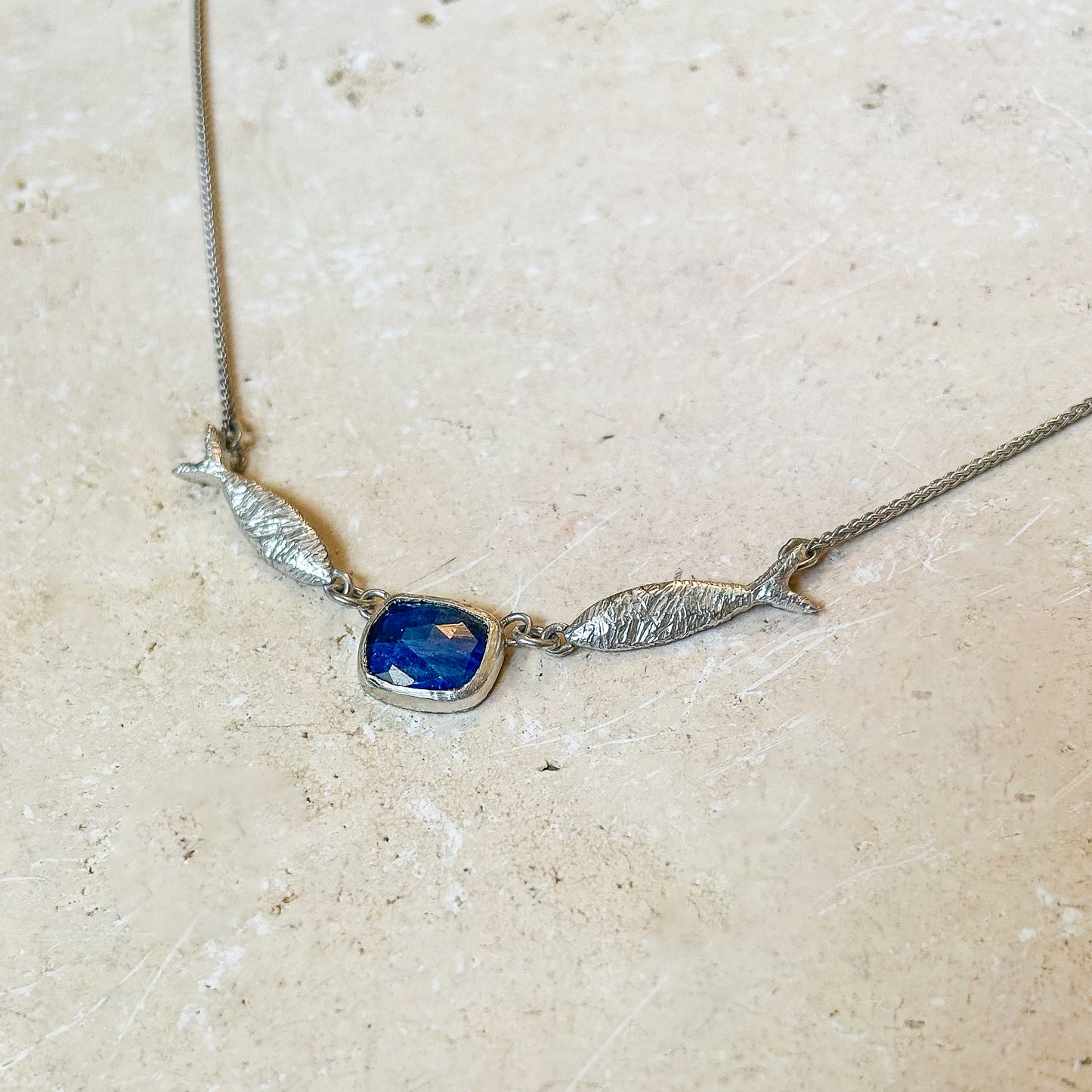 Sapphire double fish necklace