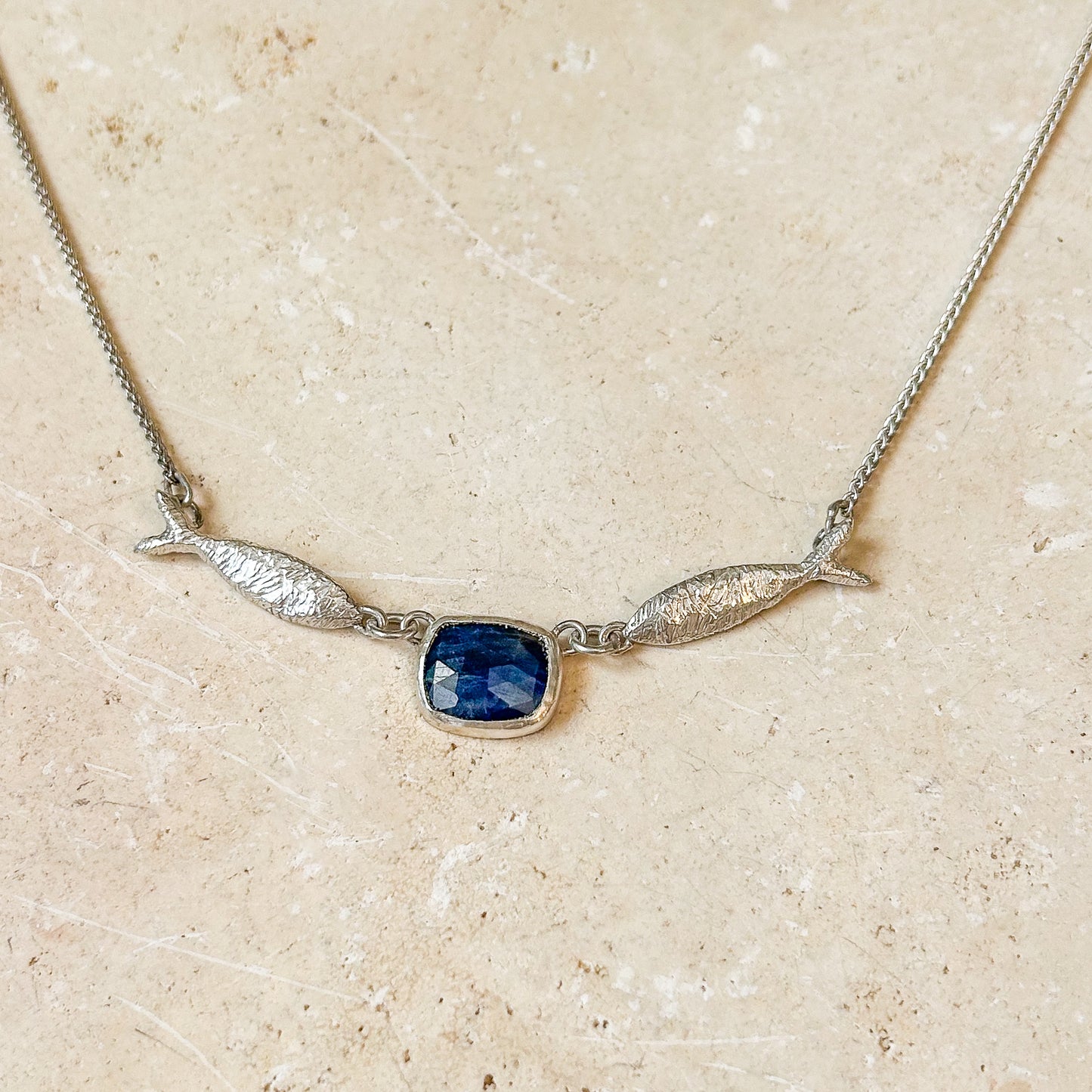 Sapphire double fish necklace