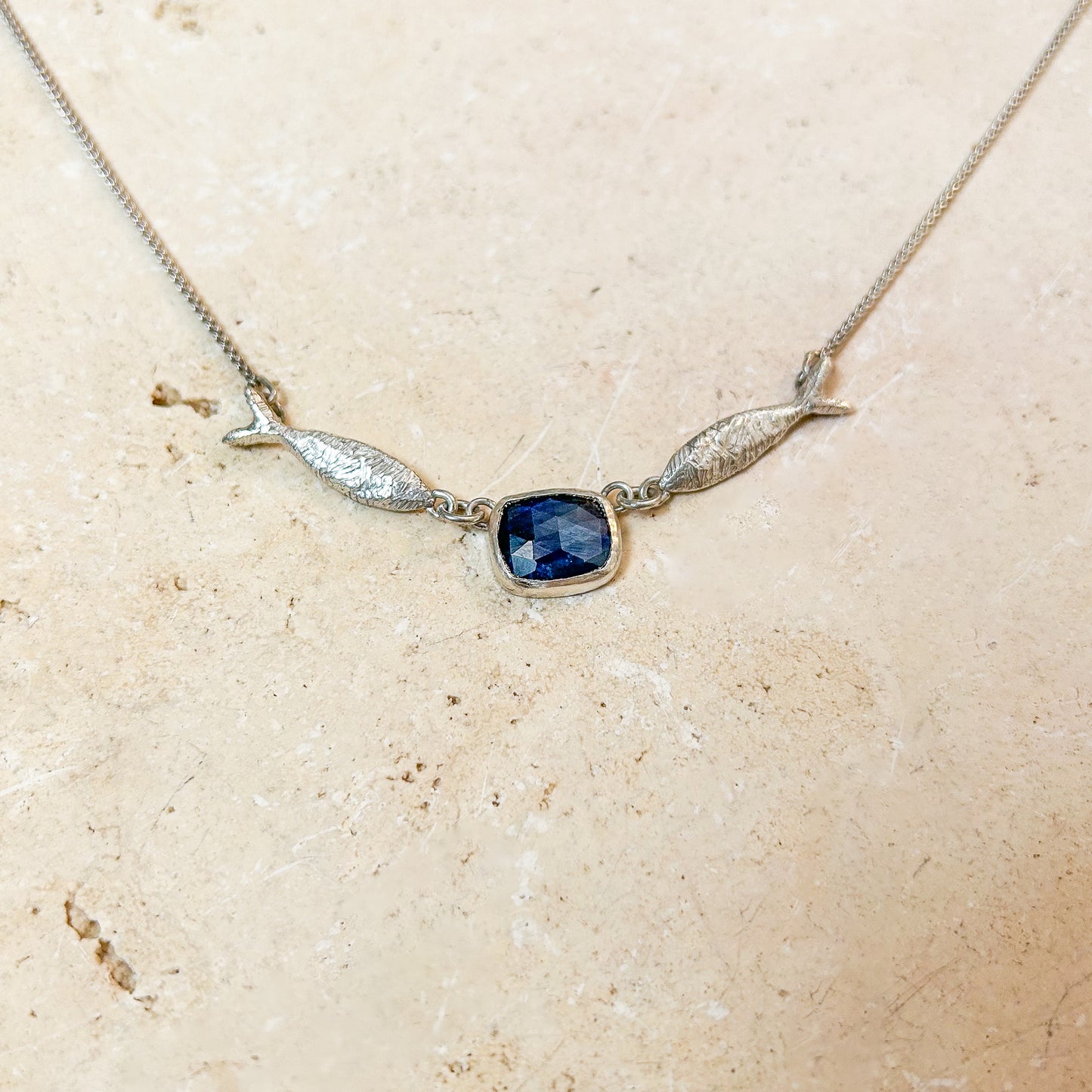 Sapphire double fish necklace