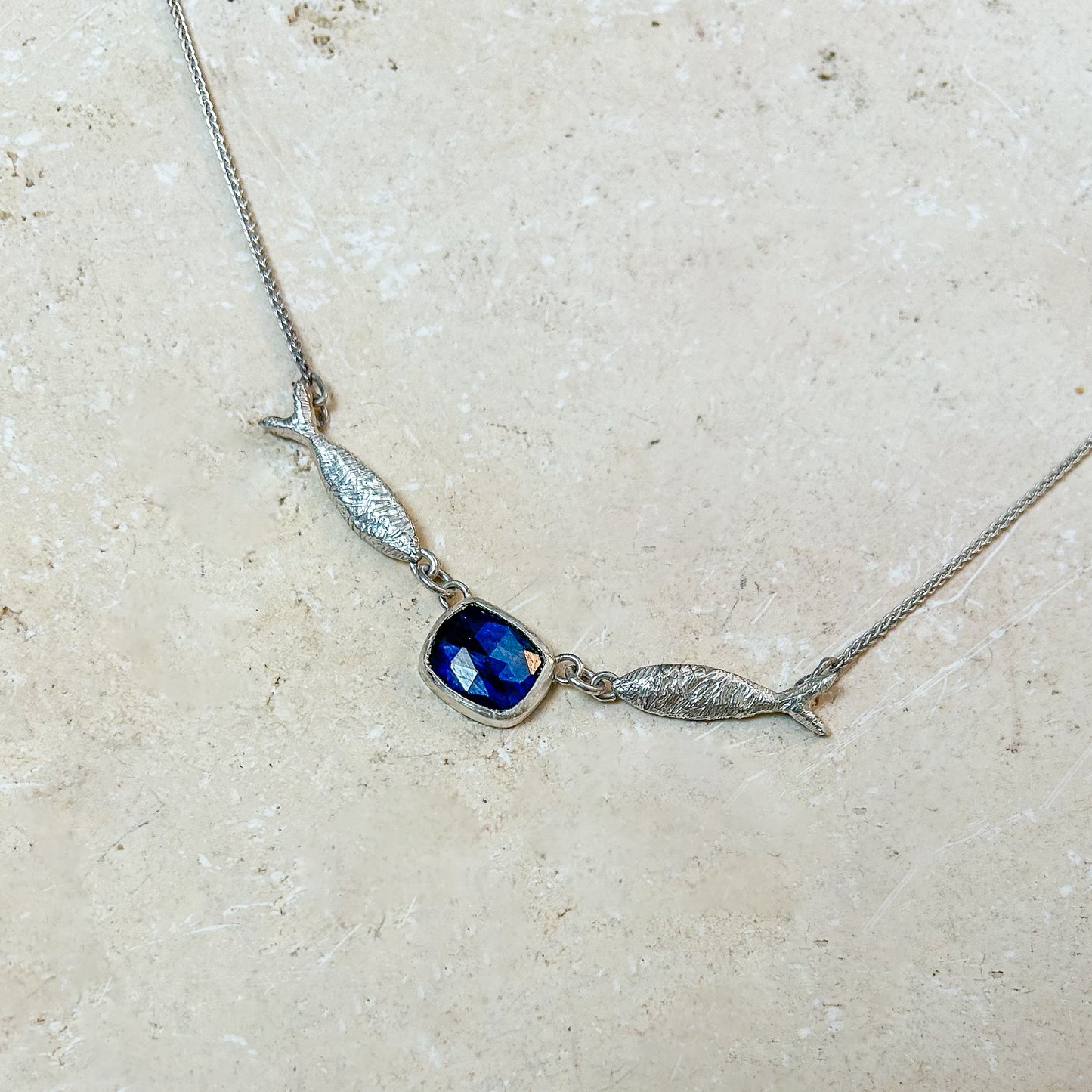 Sapphire double fish necklace