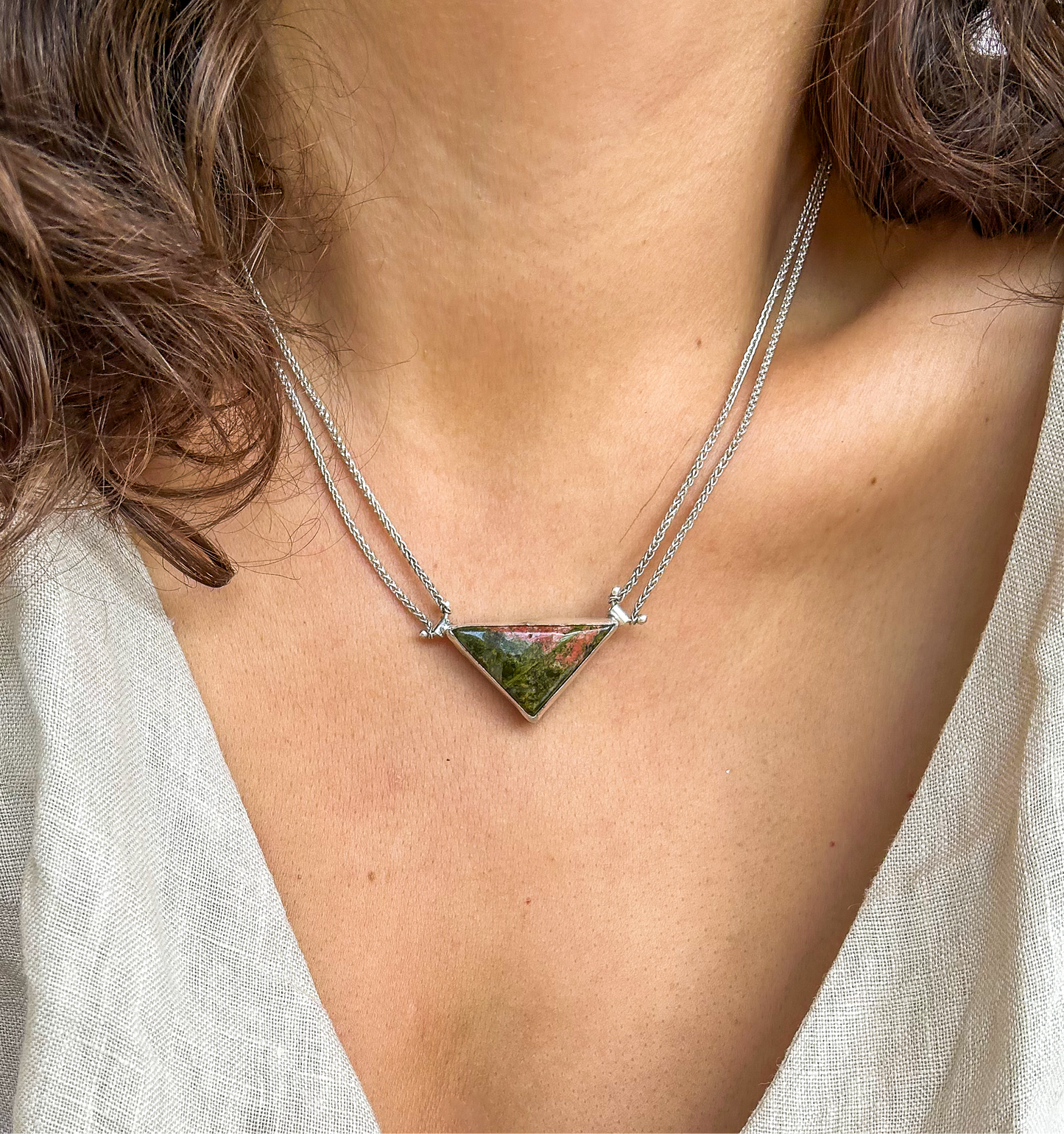 Unakite triangle necklace