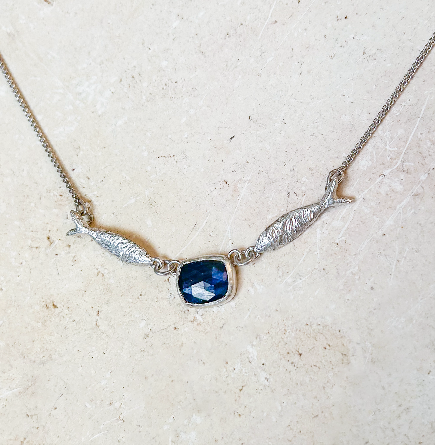 Sapphire double fish necklace