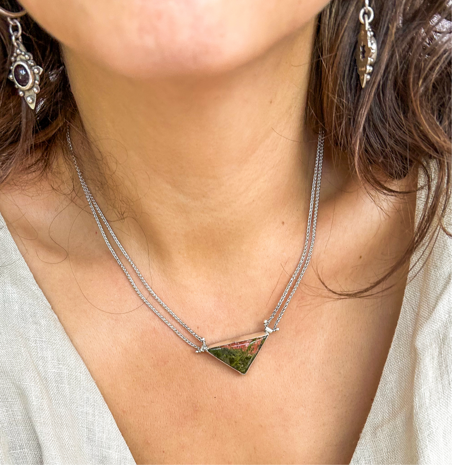 Unakite triangle necklace