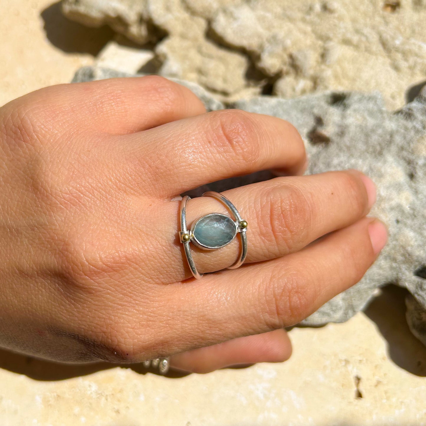 Aquamarine double ring