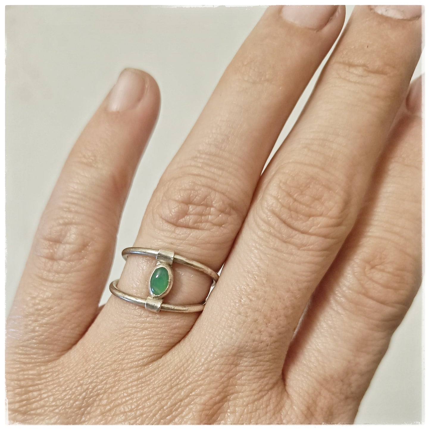 Chrysoprase double ring