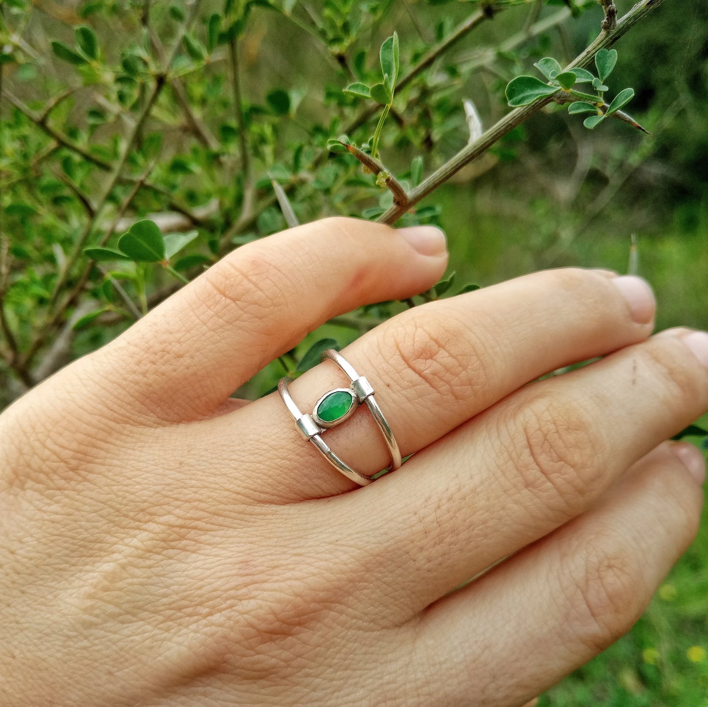 Chrysoprase double ring